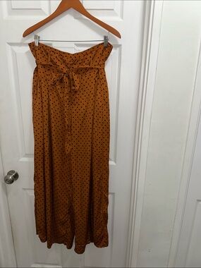 Soft Surroundings Glazed Ginger Poka Dot Wide Leg Pants - w/ Belt